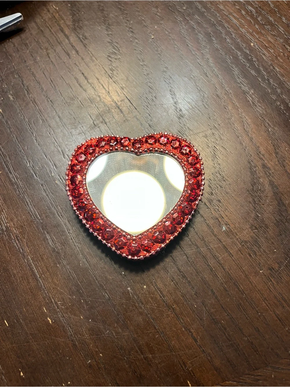 Red Rhinestone Heart Compact Mirror Pocket Makeup Mirror Valentine Bling Gift